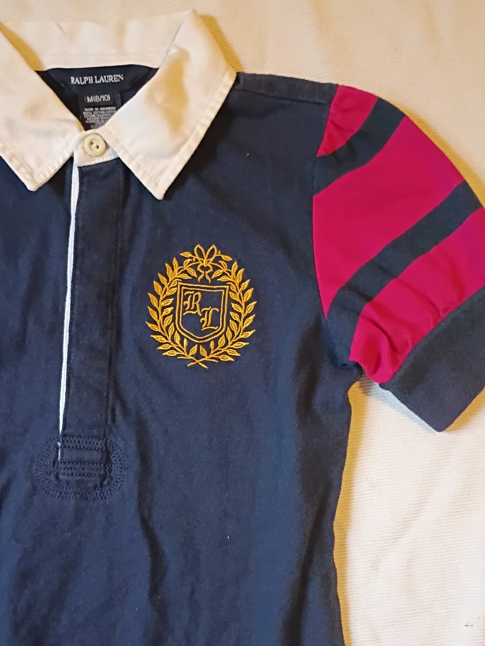 Ralph Lauren Navy Tunic Dress with Pink Striped Sleeves